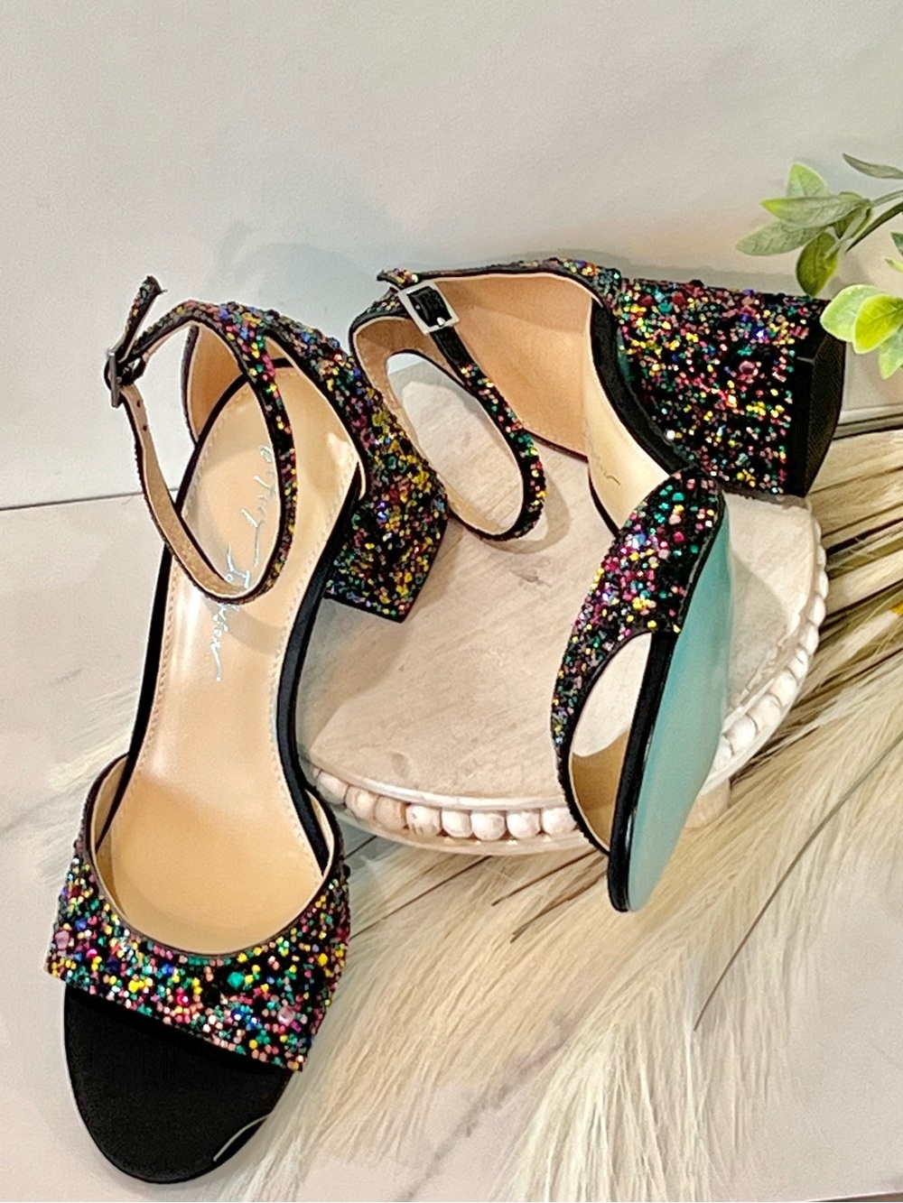 Betsey Johnson Black Multicolor Beaded Block Heel - Picture 10 of 16